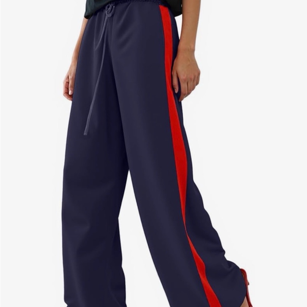 Amazon Navy Wide-Leg Pants with Red Side Stripe